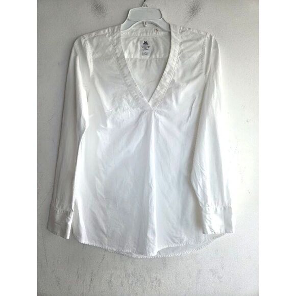 Thomas Mason for J.Crew Women White 100% Cotton V-Neck Pop Over Blouse size 2 - Picture 2 of 6
